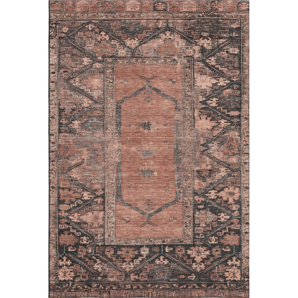 HomeRoots 8' X 10' Terra Cotta & Charcoal Oriental Area Rug - Durable, Washable, UV Protected for Busy Homes 699338