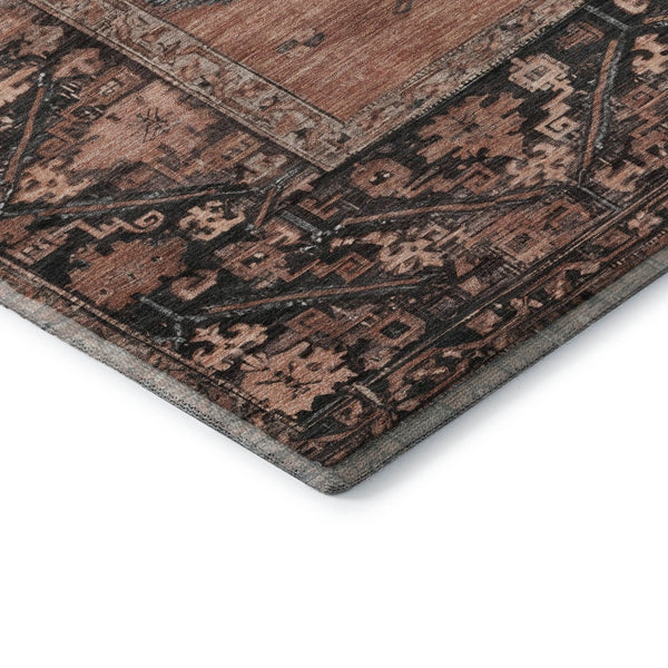 HomeRoots 8' X 10' Terra Cotta & Charcoal Oriental Area Rug - Durable, Washable, UV Protected for Busy Homes 699338
