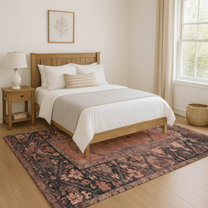 HomeRoots 8' X 10' Terra Cotta & Charcoal Oriental Area Rug - Durable, Washable, UV Protected for Busy Homes 699338