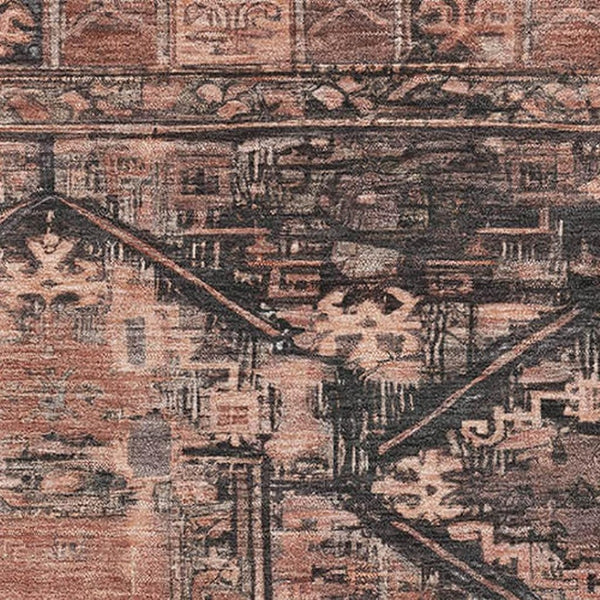 HomeRoots 8' X 10' Terra Cotta & Charcoal Oriental Area Rug - Durable, Washable, UV Protected for Busy Homes 699338