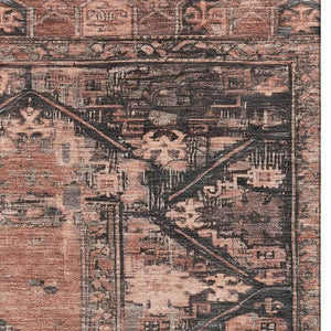 HomeRoots 8' X 10' Terra Cotta & Charcoal Oriental Area Rug - Durable, Washable, UV Protected for Busy Homes 699338