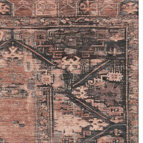 HomeRoots 8' X 10' Terra Cotta & Charcoal Oriental Area Rug - Durable, Washable, UV Protected for Busy Homes 699338