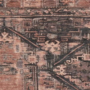 HomeRoots 9' X 12' Terra Cotta & Charcoal Washable Oriental Area Rug - Durable, Stain-Resistant, UV Protected! 699339