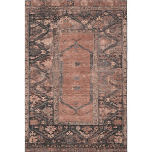 HomeRoots 9' X 12' Terra Cotta & Charcoal Washable Oriental Area Rug - Durable, Stain-Resistant, UV Protected! 699339