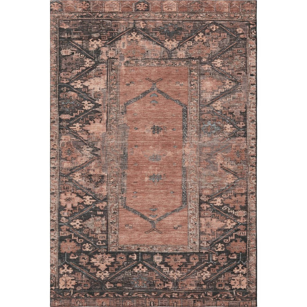 HomeRoots 9' X 12' Terra Cotta & Charcoal Washable Oriental Area Rug - Durable, Stain-Resistant, UV Protected! 699339