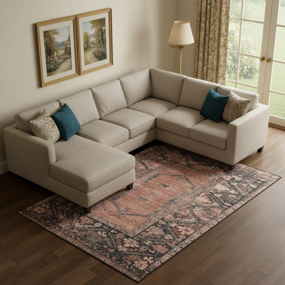 HomeRoots 10' X 14' Terra Cotta & Charcoal Oriental Area Rug - Washable, UV Resistant, Perfect for Busy Homes 699340