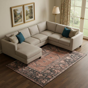 HomeRoots 10' X 14' Terra Cotta & Charcoal Oriental Area Rug - Washable, UV Resistant, Perfect for Busy Homes 699340
