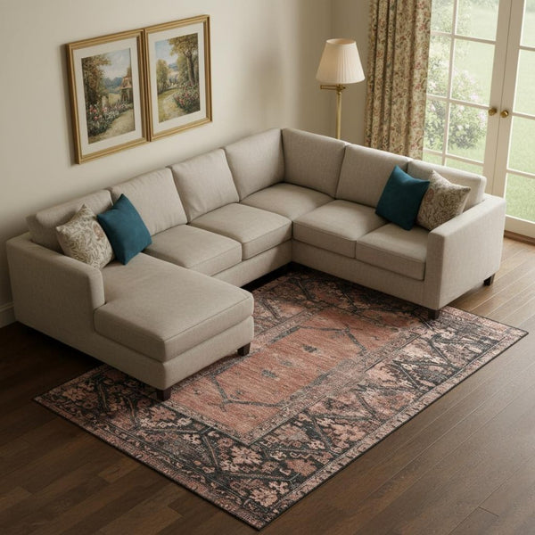 HomeRoots 10' X 14' Terra Cotta & Charcoal Oriental Area Rug - Washable, UV Resistant, Perfect for Busy Homes 699340