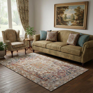 HomeRoots 5' X 8' Copper Gray & Ivory Oriental Area Rug - Washable, UV Protected, Stain Resistant, Non-Slip 699342