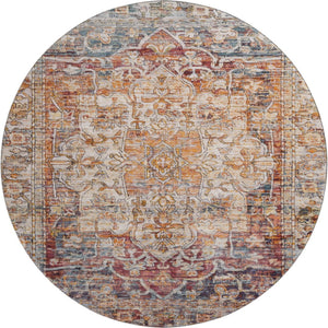 HomeRoots 8' Copper Gray and Ivory Oriental Round Rug - Washable, UV-Protected, Durable for Busy Homes 699343