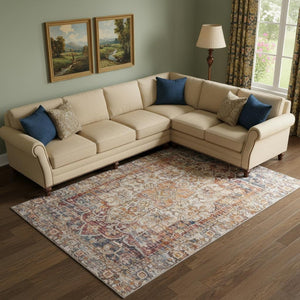 HomeRoots 10' X 14' Copper Gray & Ivory Oriental Area Rug - UV Protected, Washable, Durable for Busy Homes 699346
