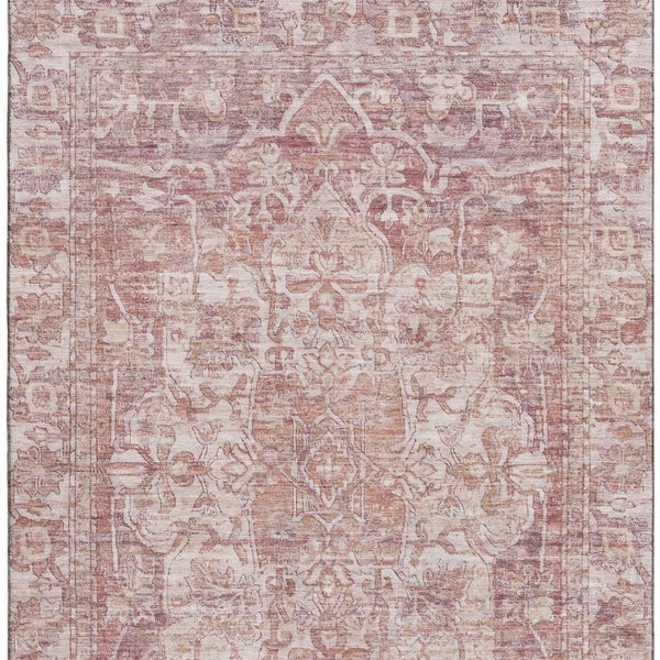 HomeRoots 5' X 8' Rust and Ivory Oriental Area Rug – Durable, Washable, UV-Protected with Non-Slip Backing 699348