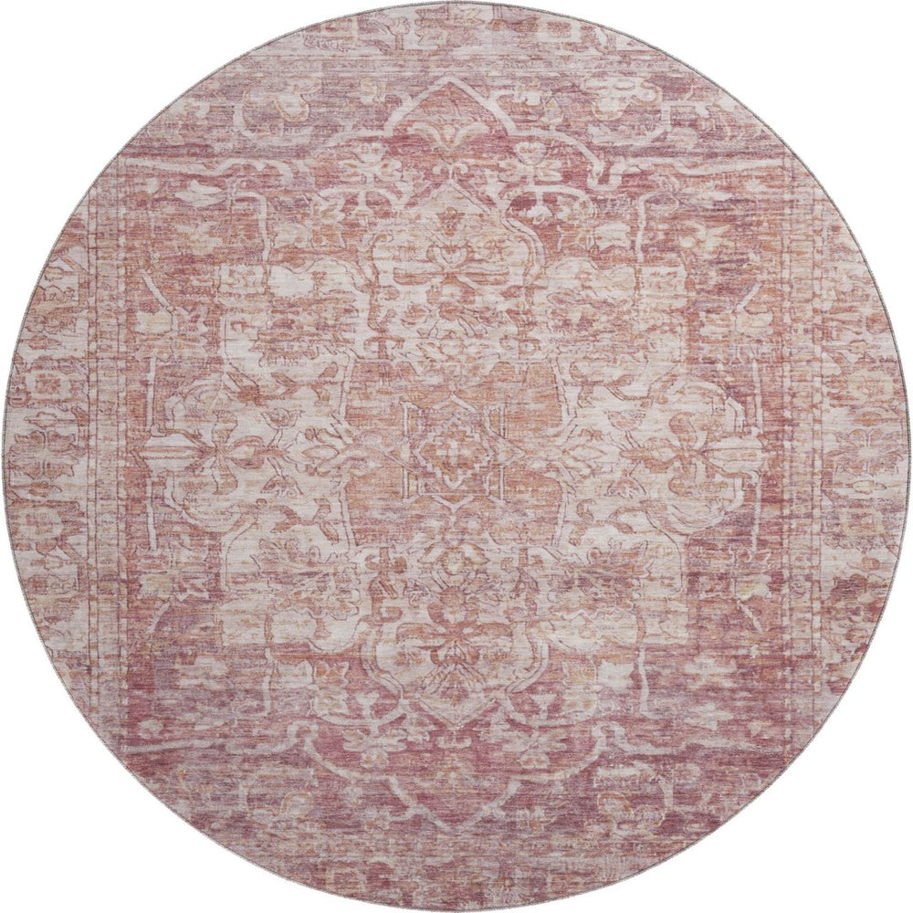 HomeRoots 8' Washable Round Rug with Timeless Rust and Ivory Oriental Design, UV Protection & Stain Resistance 699349