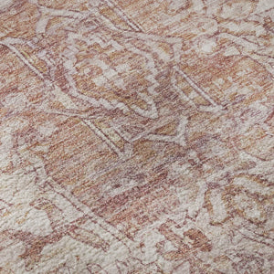 HomeRoots 8' Washable Round Rug with Timeless Rust and Ivory Oriental Design, UV Protection & Stain Resistance 699349
