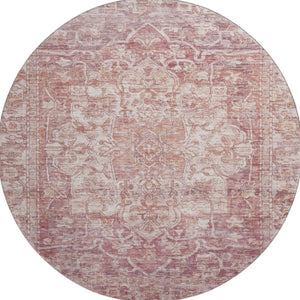 HomeRoots 8' Washable Round Rug with Timeless Rust and Ivory Oriental Design, UV Protection & Stain Resistance 699349