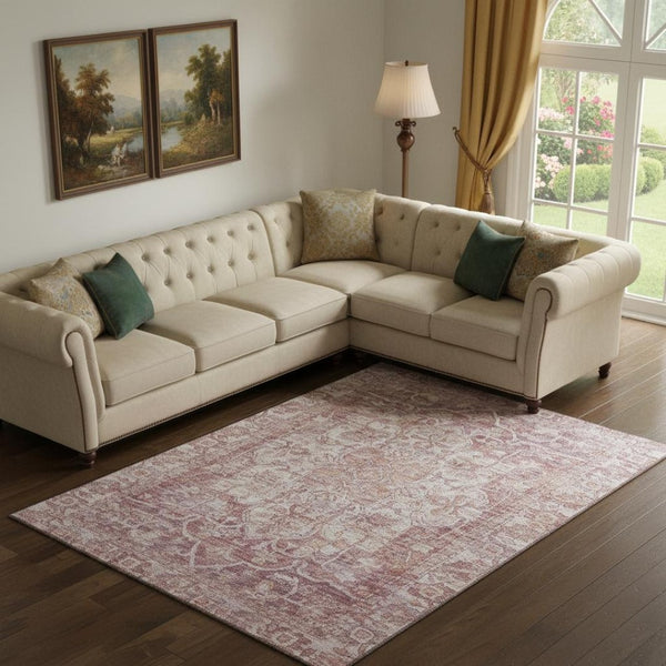 HomeRoots 9' X 12' Elegant Rust and Ivory Oriental Washable Area Rug with UV Protection for High-Traffic Homes 699351