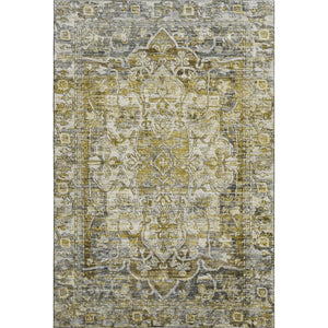 HomeRoots 5' X 8' Pewter Gold and Ivory Oriental Washable Area Rug with Stain Resistance & UV Protection 699354