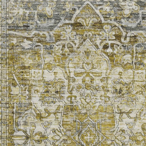 HomeRoots 5' X 8' Pewter Gold and Ivory Oriental Washable Area Rug with Stain Resistance & UV Protection 699354