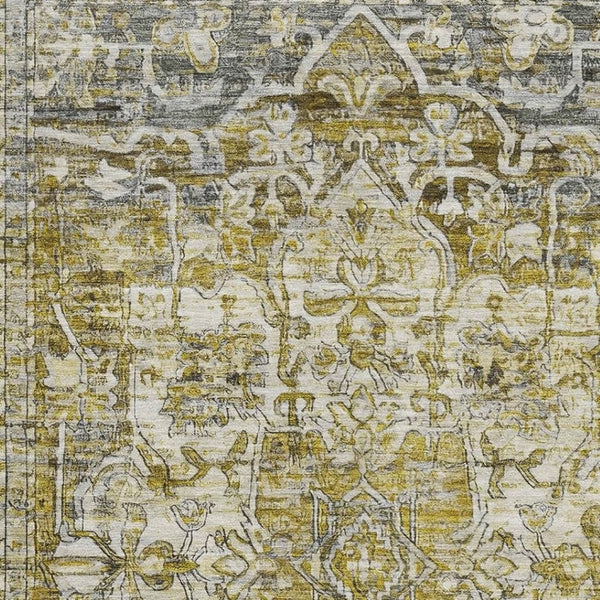 HomeRoots 5' X 8' Pewter Gold and Ivory Oriental Washable Area Rug with Stain Resistance & UV Protection 699354