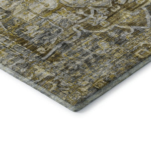 HomeRoots 8' Stylish Pewter Gold & Ivory Washable Round Rug with UV Protection for Easy Care & Durability 699355