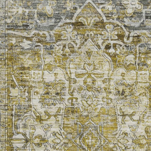 HomeRoots 8' X 10' Elegant Pewter Gold Ivory Oriental Washable Area Rug with Stain Resistance & UV Protection 699356