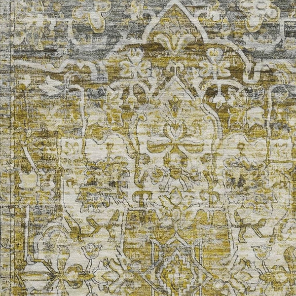 HomeRoots 8' X 10' Elegant Pewter Gold Ivory Oriental Washable Area Rug with Stain Resistance & UV Protection 699356