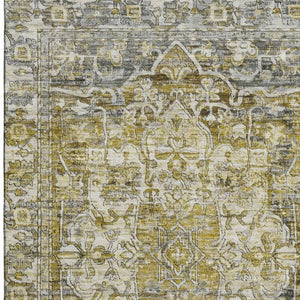 HomeRoots 8' X 10' Elegant Pewter Gold Ivory Oriental Washable Area Rug with Stain Resistance & UV Protection 699356