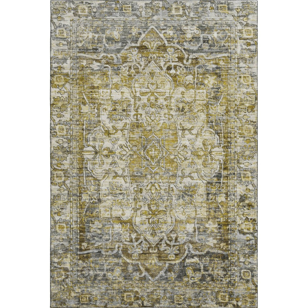 HomeRoots 9' X 12' Elegant Pewter Gold & Ivory Oriental Area Rug - Washable, Stain-Resistant, UV Protected! 699357