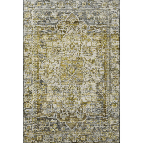 HomeRoots 10' X 14' Elegant Pewter Gold Ivory Oriental Area Rug - Washable, UV Protected, Durable Design 699358