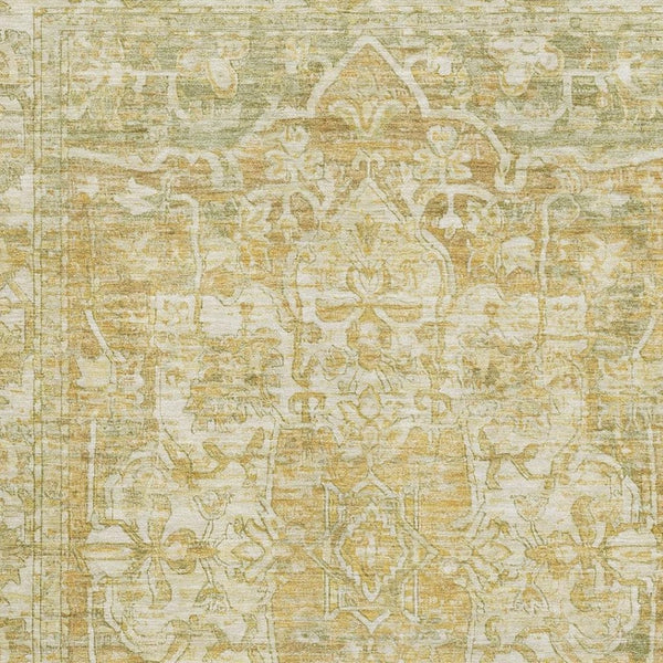 HomeRoots 5' X 8' Tan Gold Ivory Oriental Washable Area Rug - Stylish, Durable, and UV-Protected for Any Home 699360