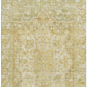 HomeRoots 5' X 8' Tan Gold Ivory Oriental Washable Area Rug - Stylish, Durable, and UV-Protected for Any Home 699360