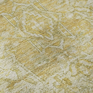 HomeRoots 8' Round Oriental Washable Rug in Tan, Gold & Ivory – Stain-Resistant, UV Protected & Durable Decor 699361