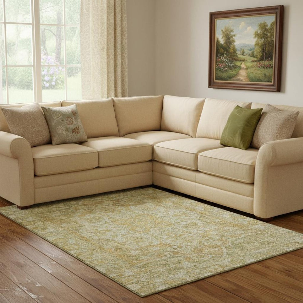 HomeRoots 8' X 10' Elegant Tan Gold Ivory Washable Oriental Area Rug with UV Protection & Stain Resistance 699362