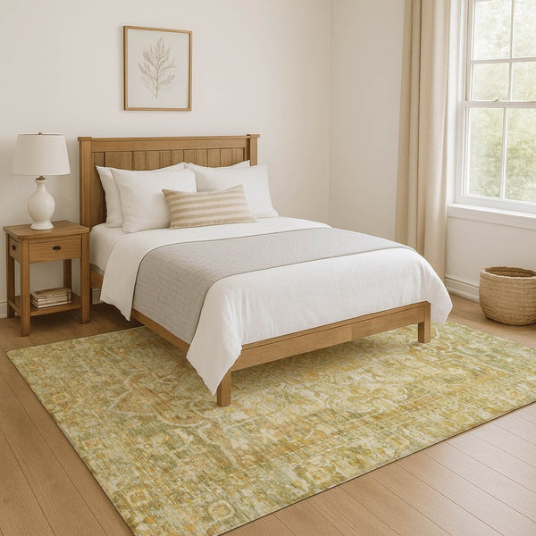 HomeRoots 8' X 10' Elegant Tan Gold Ivory Washable Oriental Area Rug with UV Protection & Stain Resistance 699362
