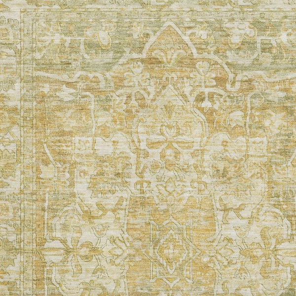 HomeRoots 10' X 14' Tan Gold & Ivory Oriental Area Rug – Washable, UV Protected, Ideal for Family Spaces! 699364