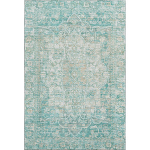 HomeRoots 5' X 8' Teal Ivory Beige Oriental Washable Area Rug - Durable, Stain-Resistant & UV Protected Decor 699366
