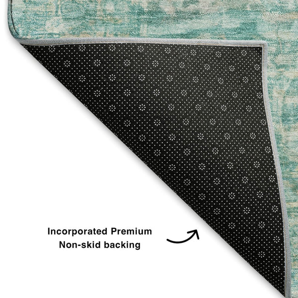 HomeRoots 5' X 8' Teal Ivory Beige Oriental Washable Area Rug - Durable, Stain-Resistant & UV Protected Decor 699366