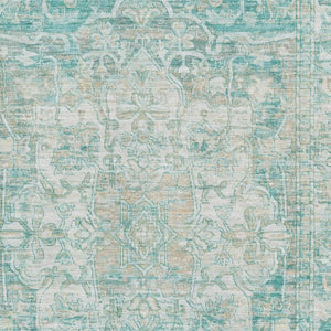 HomeRoots 5' X 8' Teal Ivory Beige Oriental Washable Area Rug - Durable, Stain-Resistant & UV Protected Decor 699366