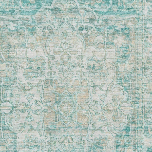 HomeRoots 5' X 8' Teal Ivory Beige Oriental Washable Area Rug - Durable, Stain-Resistant & UV Protected Decor 699366
