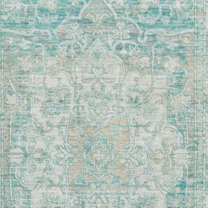 HomeRoots 8' X 10' Elegant Teal Ivory Beige Oriental Washable Rug with UV Protection for Busy Homes! 699368