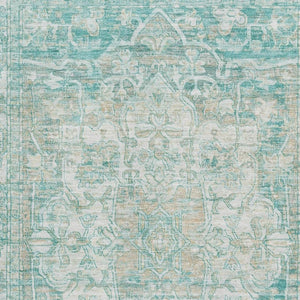 HomeRoots 9' X 12' Teal Ivory Beige Oriental Area Rug – Washable, UV Protected, Durable for Busy Homes 699369