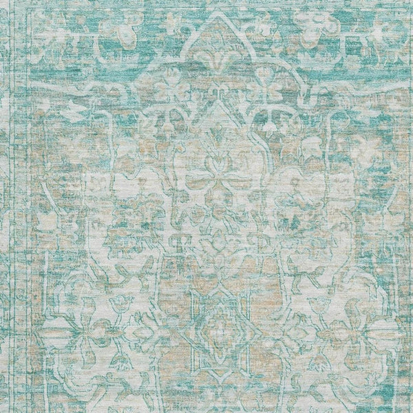 HomeRoots 9' X 12' Teal Ivory Beige Oriental Area Rug – Washable, UV Protected, Durable for Busy Homes 699369