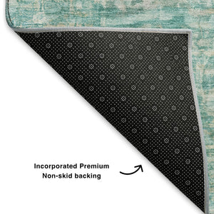 HomeRoots 10' X 14' Teal Ivory Beige Oriental Washable Rug - Stain Resistant, UV Protected, Durable & Stylish! 699370