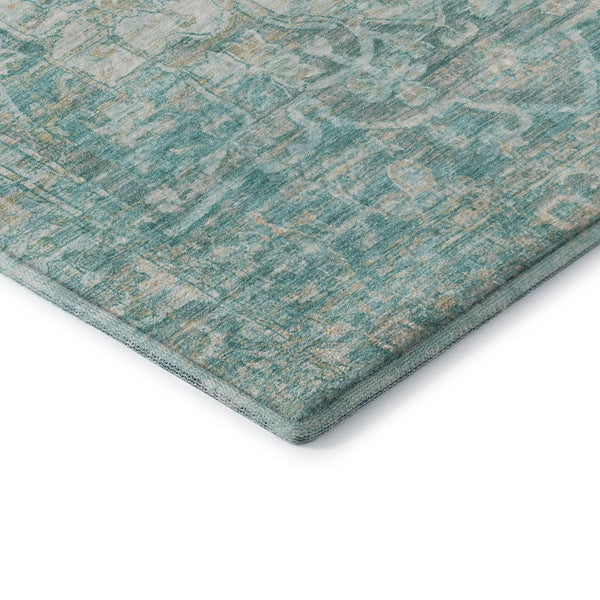 HomeRoots 10' X 14' Teal Ivory Beige Oriental Washable Rug - Stain Resistant, UV Protected, Durable & Stylish! 699370
