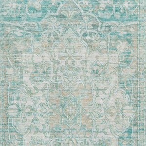 HomeRoots 10' X 14' Teal Ivory Beige Oriental Washable Rug - Stain Resistant, UV Protected, Durable & Stylish! 699370