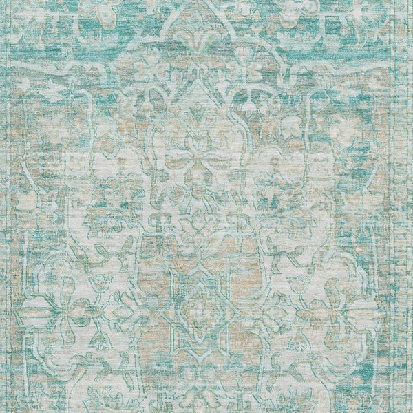 HomeRoots 10' X 14' Teal Ivory Beige Oriental Washable Rug - Stain Resistant, UV Protected, Durable & Stylish! 699370