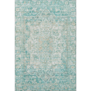 HomeRoots 10' X 14' Teal Ivory Beige Oriental Washable Rug - Stain Resistant, UV Protected, Durable & Stylish! 699370