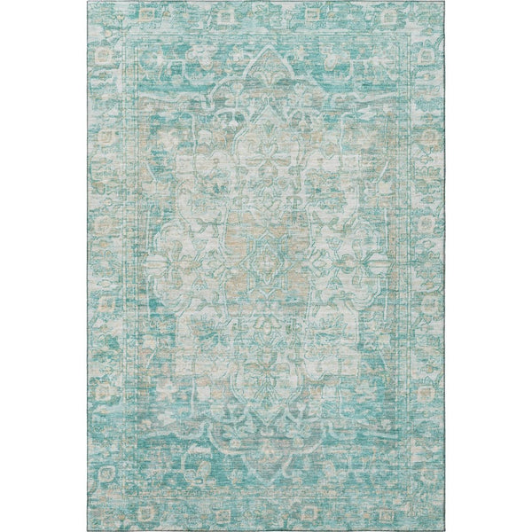 HomeRoots 10' X 14' Teal Ivory Beige Oriental Washable Rug - Stain Resistant, UV Protected, Durable & Stylish! 699370