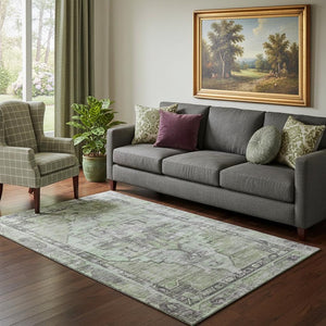 HomeRoots 5' X 8' Artichoke Green Oriental Area Rug - Stain Resistant, UV Protected, Durable & Stylish Design 699372