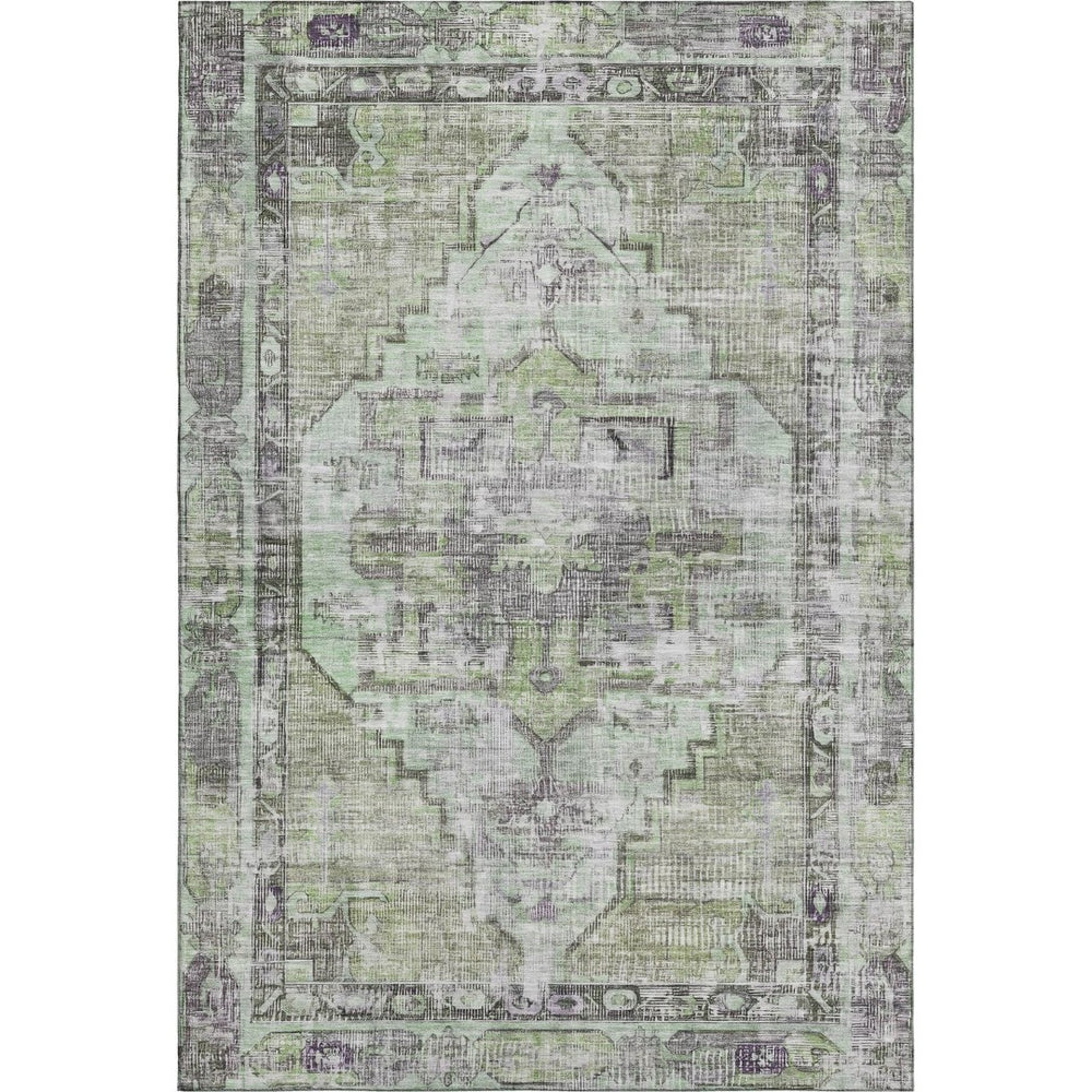 HomeRoots 5' X 8' Artichoke Green Oriental Area Rug - Stain Resistant, UV Protected, Durable & Stylish Design 699372
